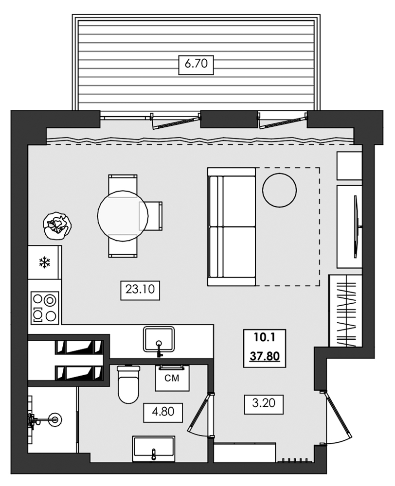 1-комн. апартамент №10.1, 10 эт., корп. 1 очередь, Алушта Ривьера