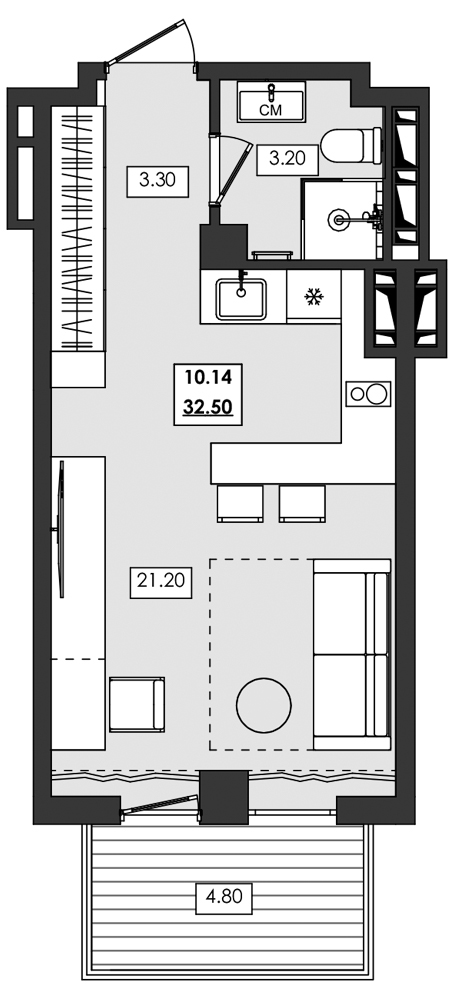 1-комн. апартамент №10.14, 10 эт., корп. 1 очередь, Алушта Ривьера