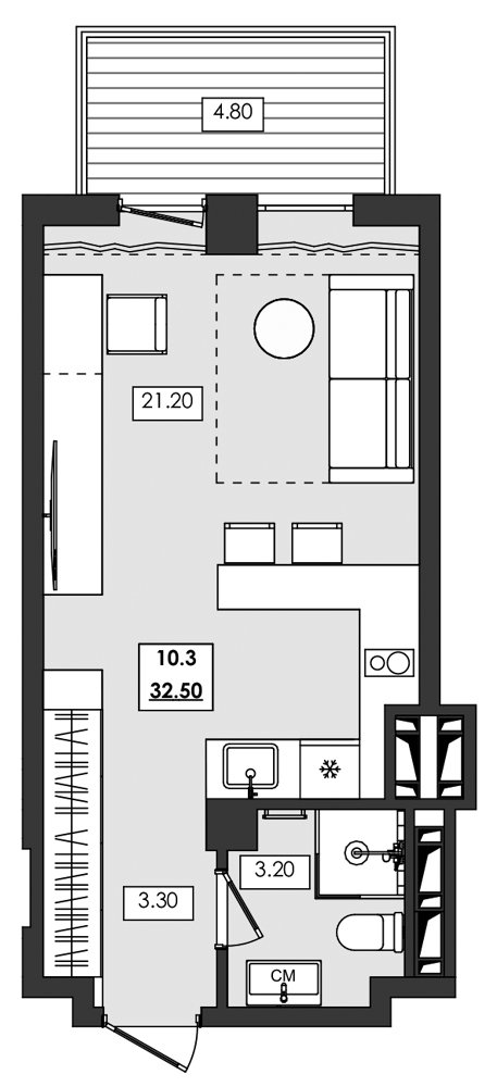 1-комн. апартамент №10.3, 10 эт., корп. 1 очередь, Алушта Ривьера — фото 1