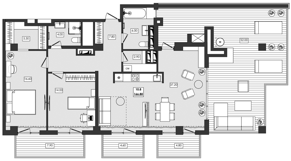 3-комн. апартамент №10.8, 10 эт., корп. 1 очередь, Алушта Ривьера