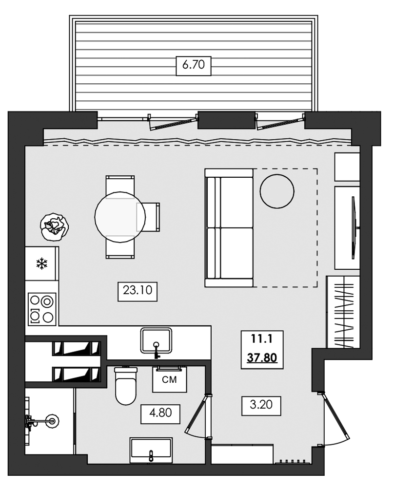 1-комн. апартамент №11.1, 11 эт., корп. 1 очередь, Алушта Ривьера