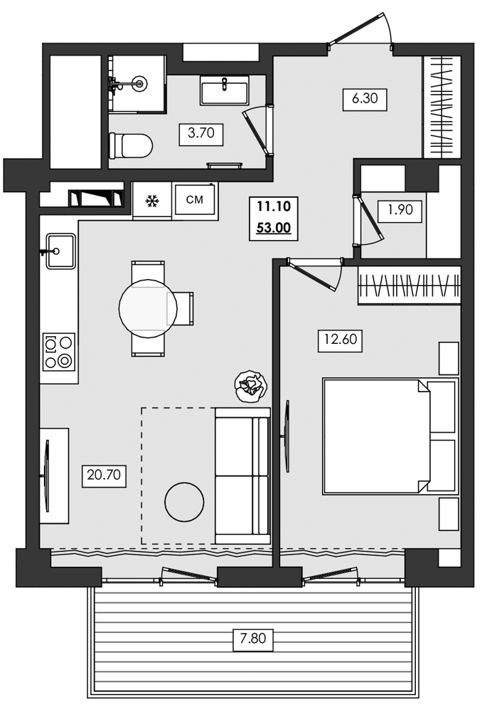 2-комн. апартамент №11.10, 11 эт., корп. 1 очередь, Алушта Ривьера