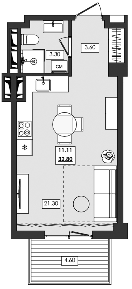 1-комн. апартамент №11.11, 11 эт., корп. 1 очередь, Алушта Ривьера