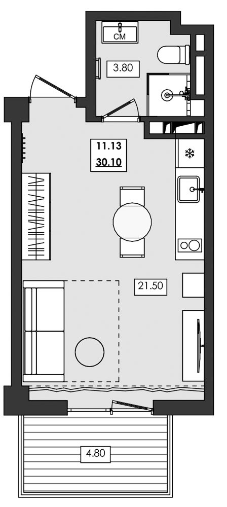 1-комн. апартамент №11.13, 11 эт., корп. 1 очередь, Алушта Ривьера — фото 1