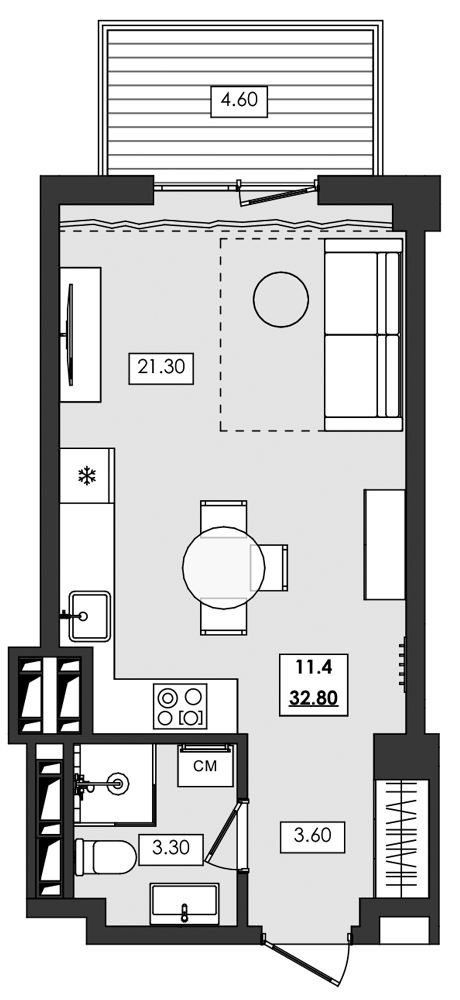 1-комн. апартамент №11.4, 11 эт., корп. 1 очередь, Алушта Ривьера — фото 1