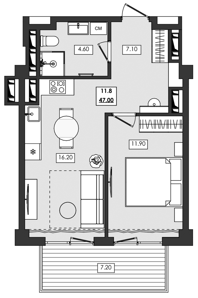 2-комн. апартамент №11.8, 11 эт., корп. 1 очередь, Алушта Ривьера
