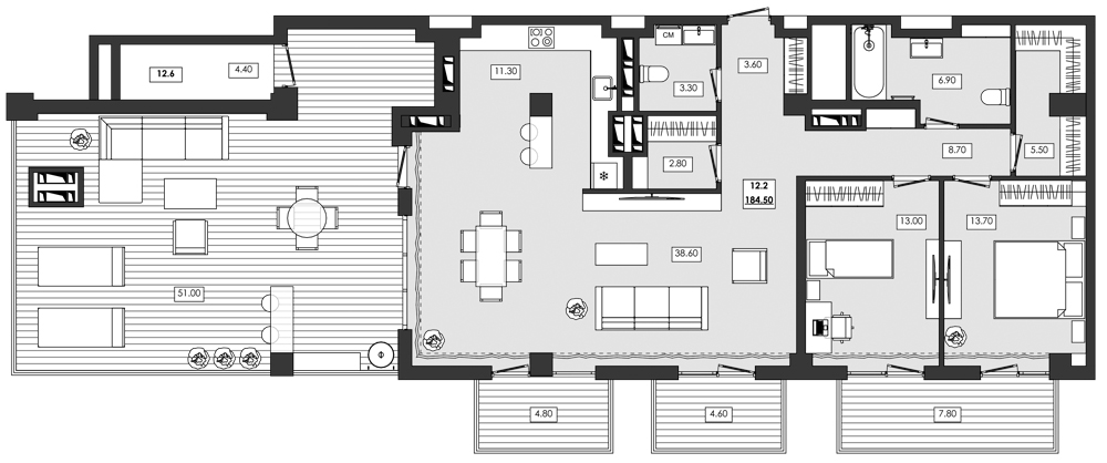 3-комн. апартамент №12.2, 12 эт., корп. 1 очередь, Алушта Ривьера — фото 1