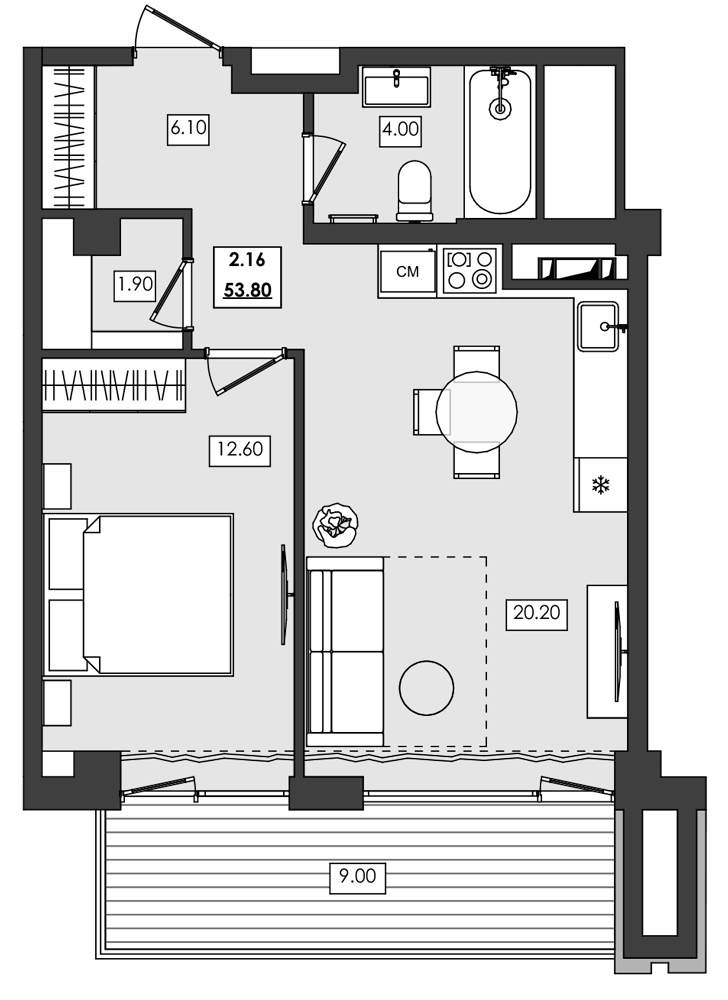 2-комн. апартамент №2.16, 2 эт., корп. 1 очередь, Алушта Ривьера
