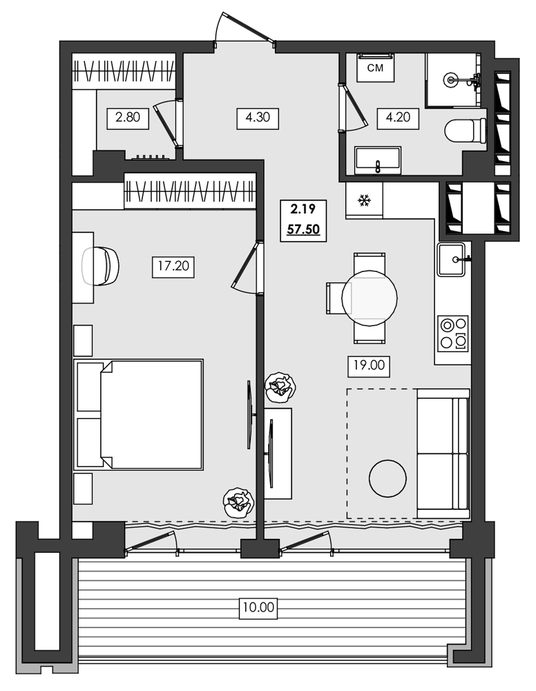 2-комн. апартамент №2.19, 2 эт., корп. 1 очередь, Алушта Ривьера