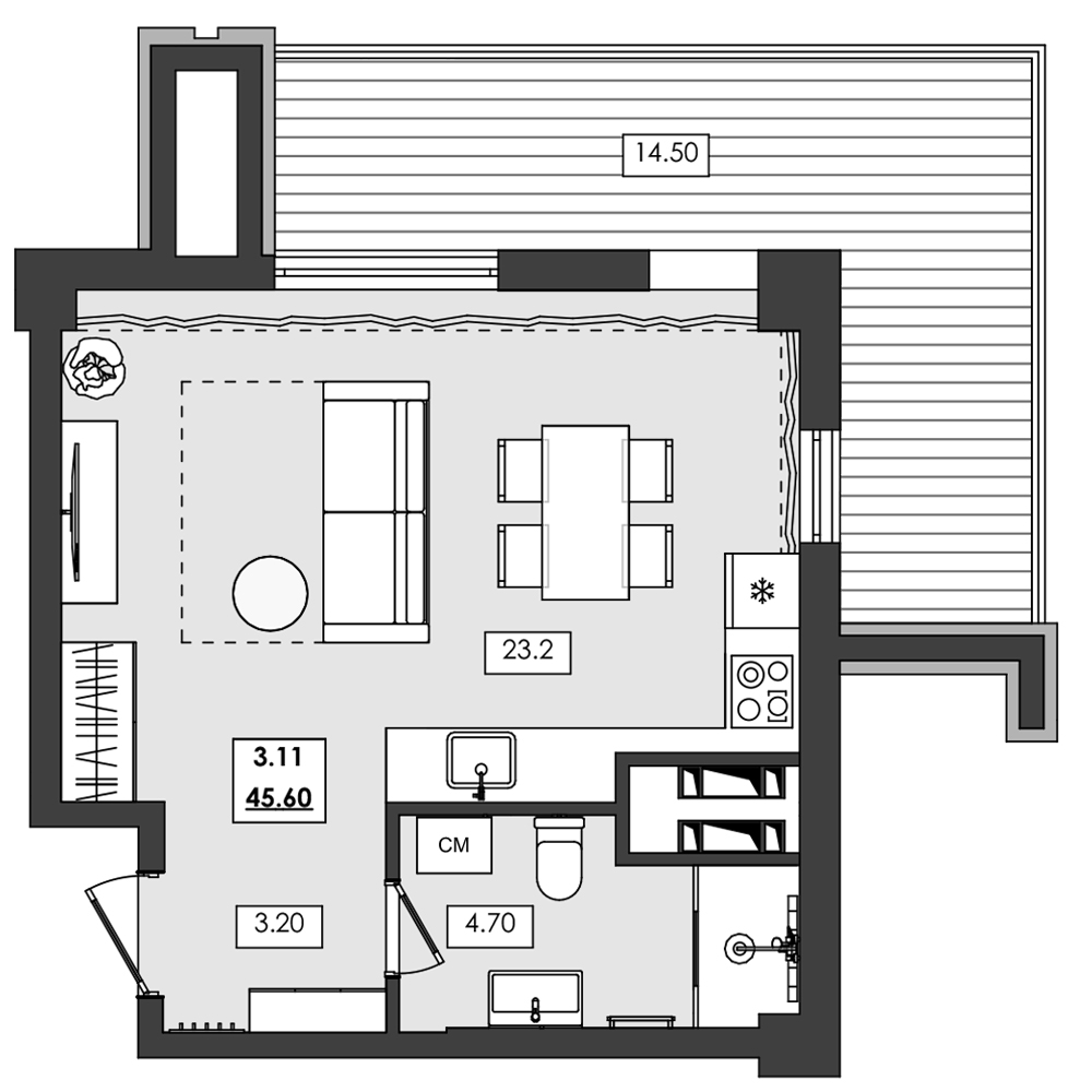 1-комн. апартамент №3.11, 3 эт., корп. 1 очередь, Алушта Ривьера — фото 1