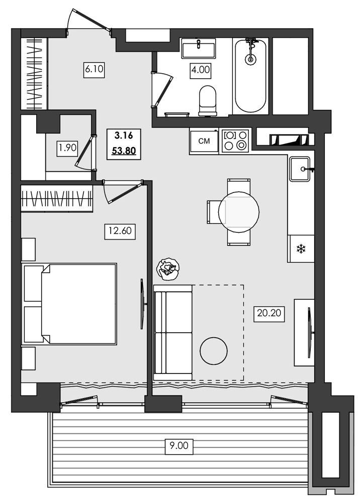 2-комн. апартамент №3.16, 3 эт., корп. 1 очередь, Алушта Ривьера — фото 1