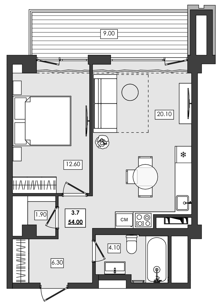 2-комн. апартамент №3.7, 3 эт., корп. 1 очередь, Алушта Ривьера — фото 1