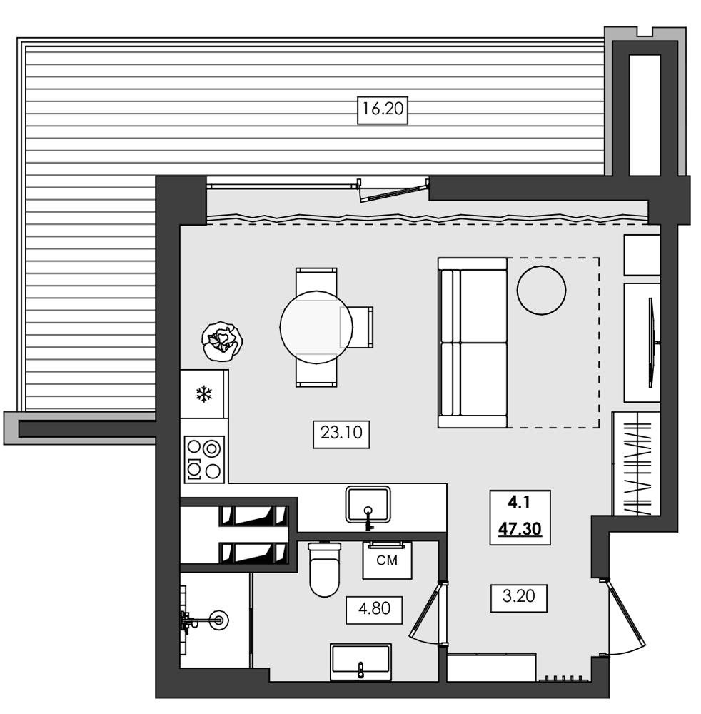 1-комн. апартамент №4.1, 4 эт., корп. 1 очередь, Алушта Ривьера