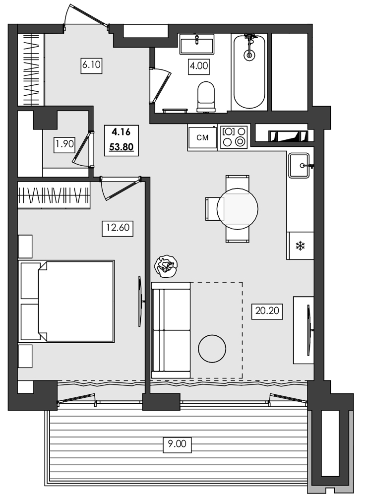 2-комн. апартамент №4.16, 4 эт., корп. 1 очередь, Алушта Ривьера