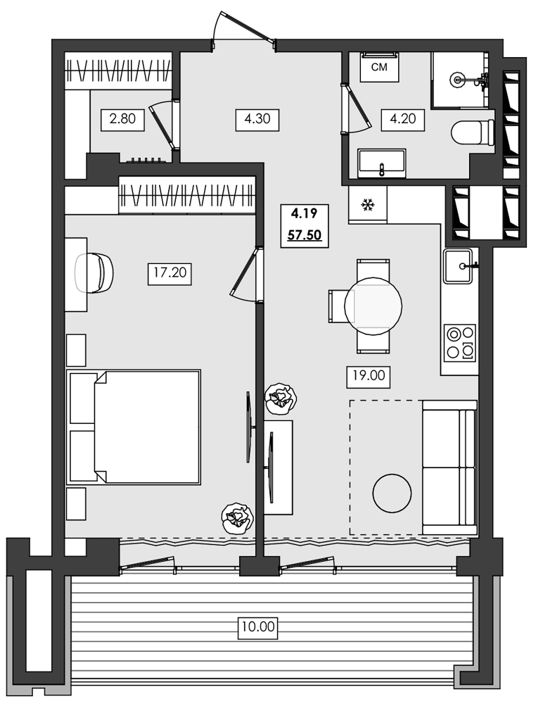 2-комн. апартамент №4.19, 4 эт., корп. 1 очередь, Алушта Ривьера