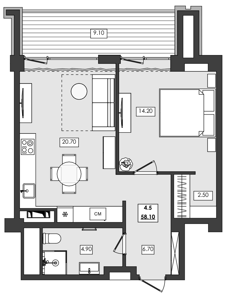 2-комн. апартамент №4.5, 4 эт., корп. 1 очередь, Алушта Ривьера — фото 1