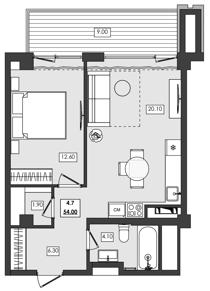 2-комн. апартамент №4.7, 4 эт., корп. 1 очередь, Алушта Ривьера — фото 1