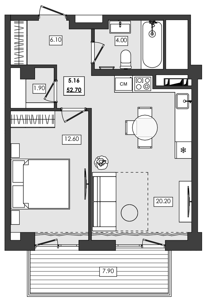 2-комн. апартамент №5.16, 5 эт., корп. 1 очередь, Алушта Ривьера — фото 1
