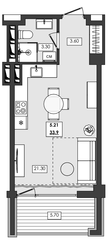 1-комн. апартамент №5.21, 5 эт., корп. 1 очередь, Алушта Ривьера — фото 1