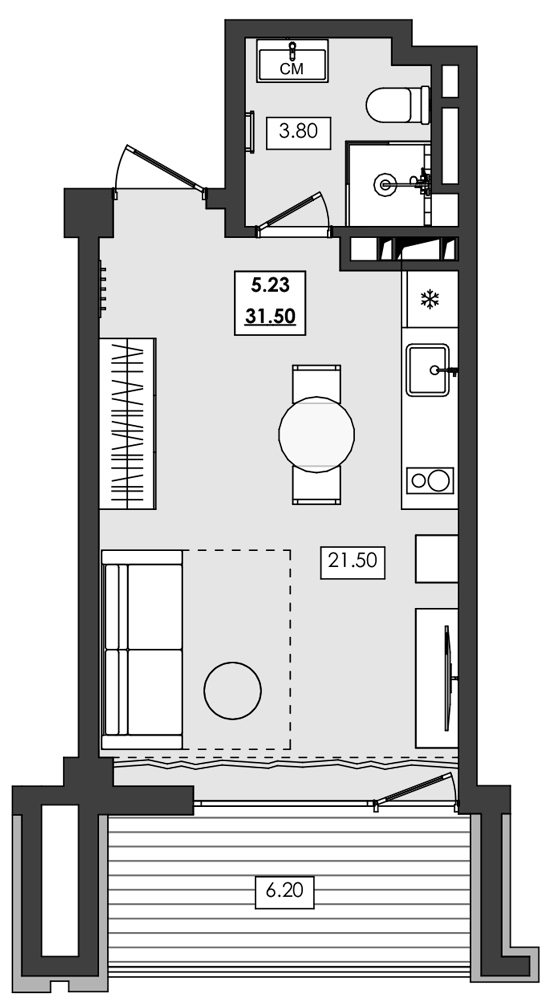 1-комн. апартамент №5.23, 5 эт., корп. 1 очередь, Алушта Ривьера — фото 1