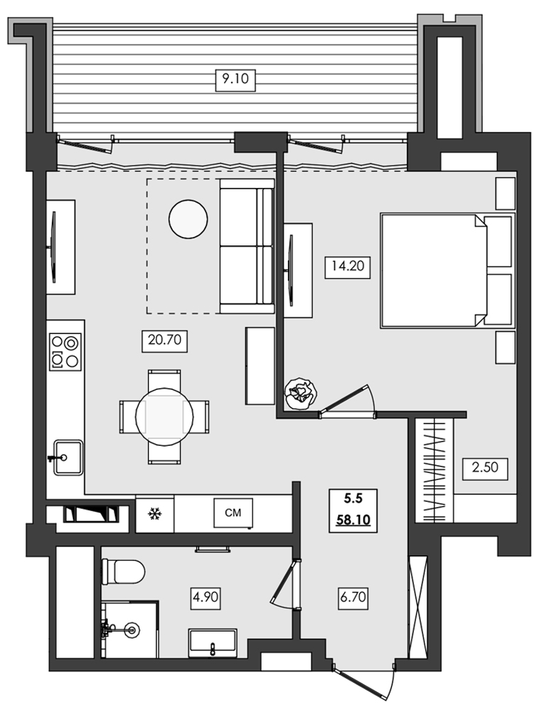 2-комн. апартамент №5.5, 5 эт., корп. 1 очередь, Алушта Ривьера — фото 1