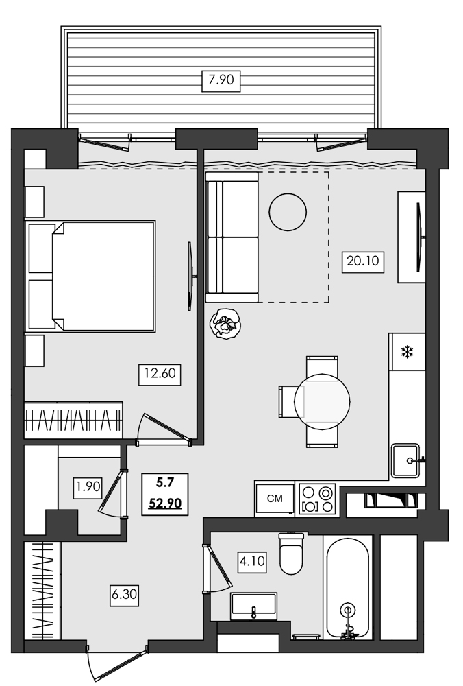 2-комн. апартамент №5.7, 5 эт., корп. 1 очередь, Алушта Ривьера — фото 1