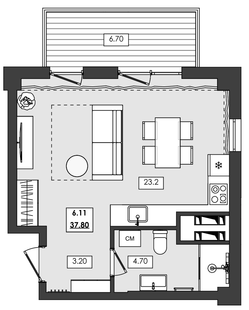 1-комн. апартамент №6.11, 6 эт., корп. 1 очередь, Алушта Ривьера — фото 1