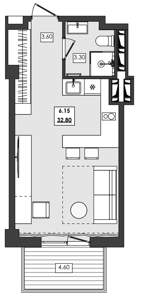 1-комн. апартамент №6.15, 6 эт., корп. 1 очередь, Алушта Ривьера — фото 1