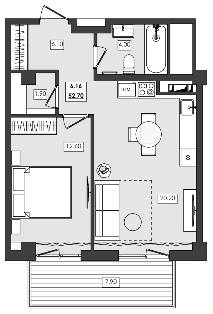 2-комн. апартамент №6.16, 6 эт., корп. 1 очередь, Алушта Ривьера