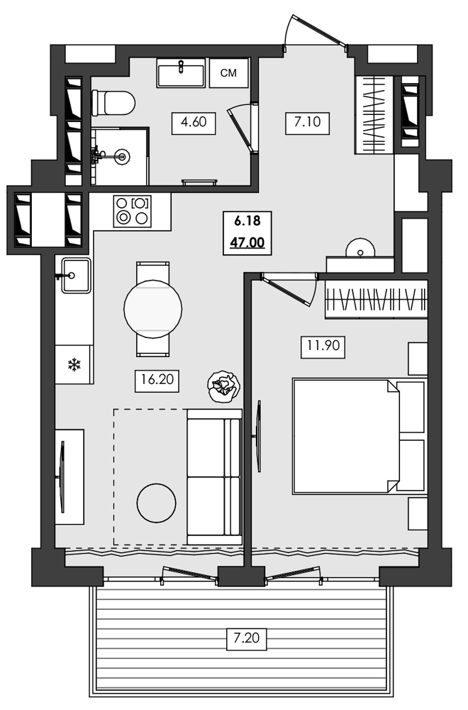 2-комн. апартамент №6.18, 6 эт., корп. 1 очередь, Алушта Ривьера — фото 1