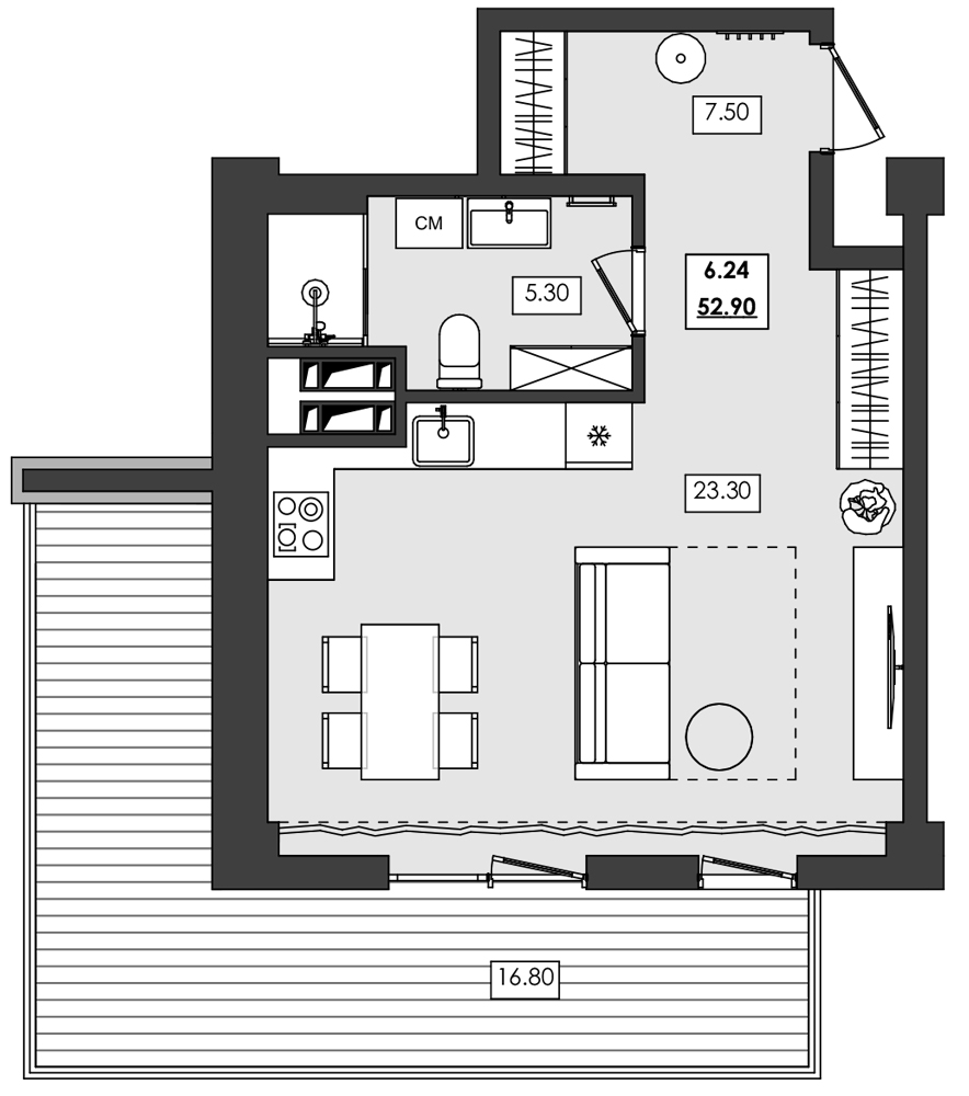 1-комн. апартамент №6.24, 6 эт., корп. 1 очередь, Алушта Ривьера — фото 1