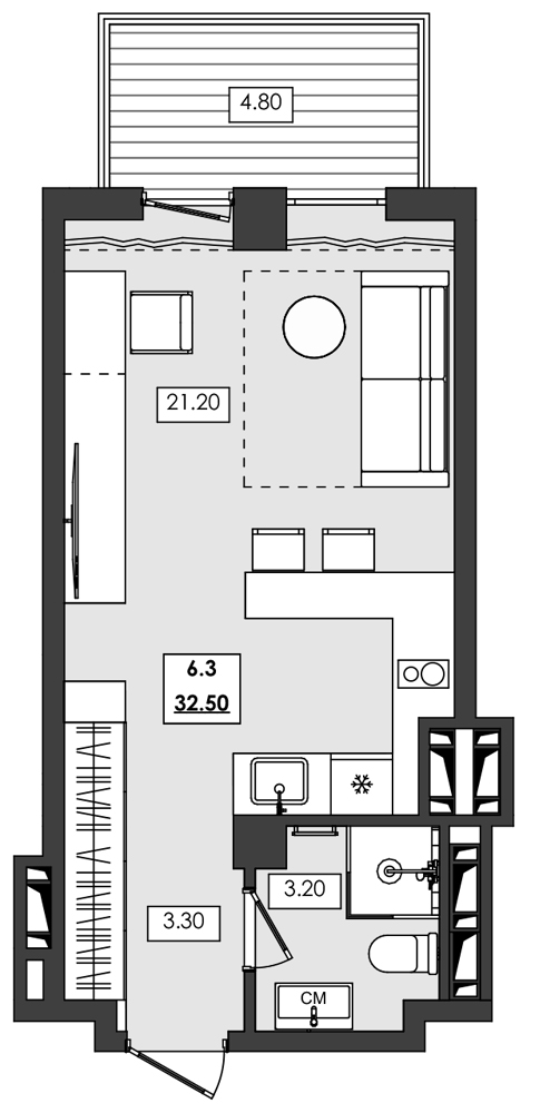 1-комн. апартамент №6.3, 6 эт., корп. 1 очередь, Алушта Ривьера