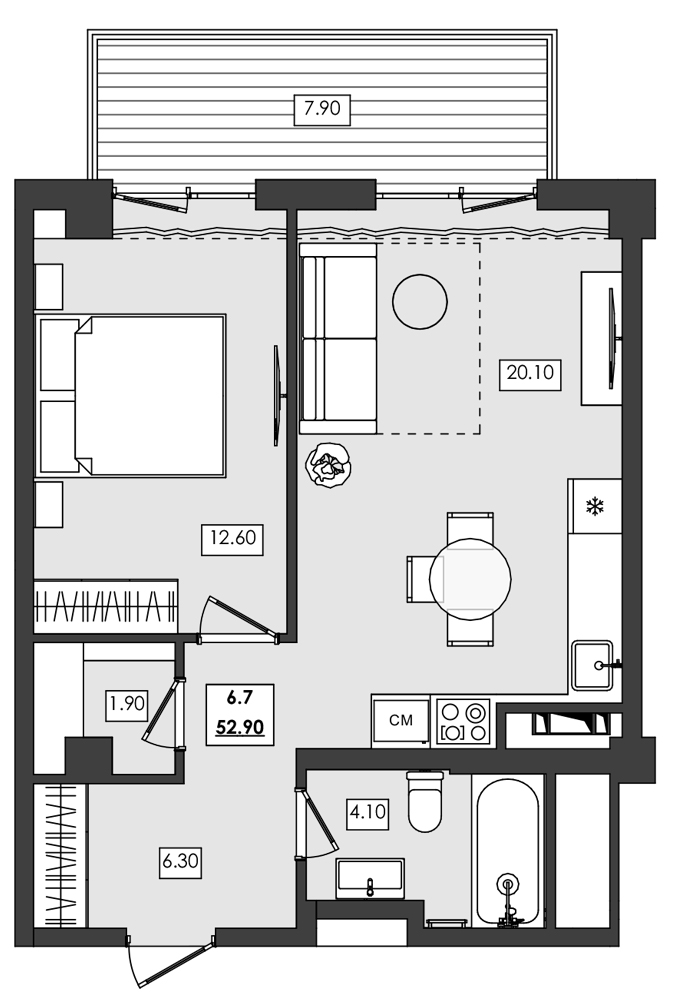 2-комн. апартамент №6.7, 6 эт., корп. 1 очередь, Алушта Ривьера — фото 1