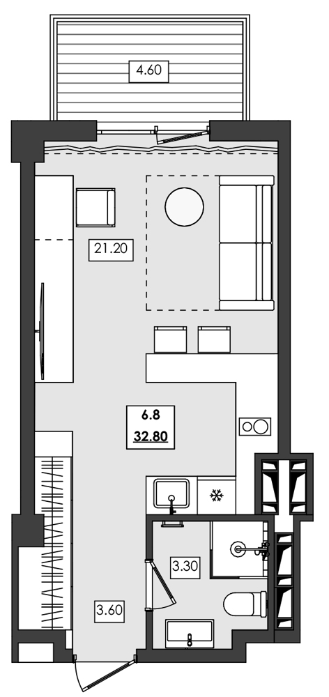 1-комн. апартамент №6.8, 6 эт., корп. 1 очередь, Алушта Ривьера — фото 1