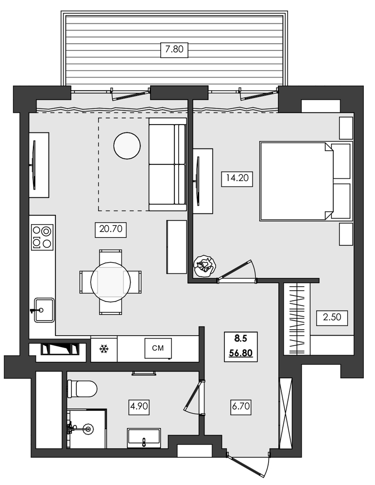 2-комн. апартамент №8.5, 8 эт., корп. 1 очередь, Алушта Ривьера — фото 1