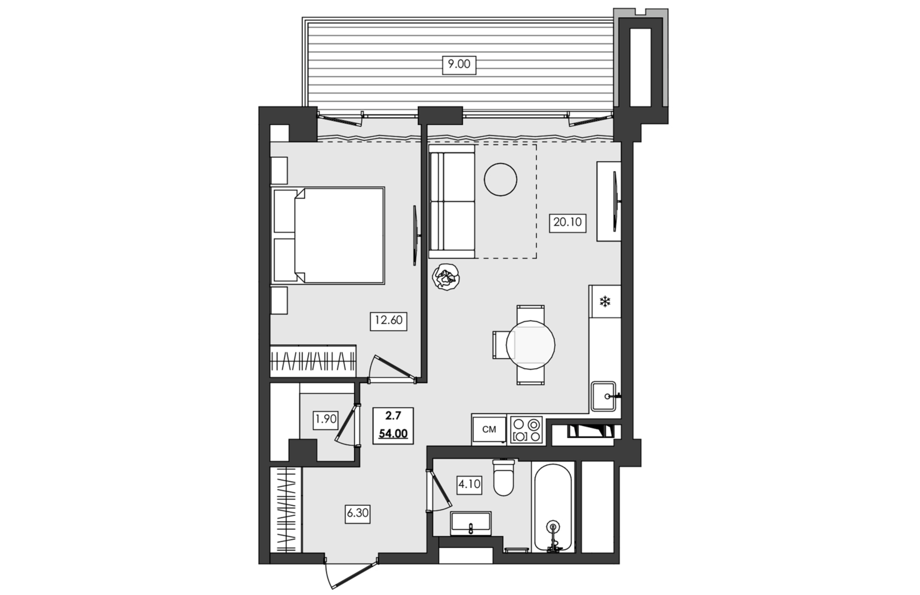 2-комн. апартамент №2.7, 2 эт., корп. 1 очередь, Алушта Ривьера