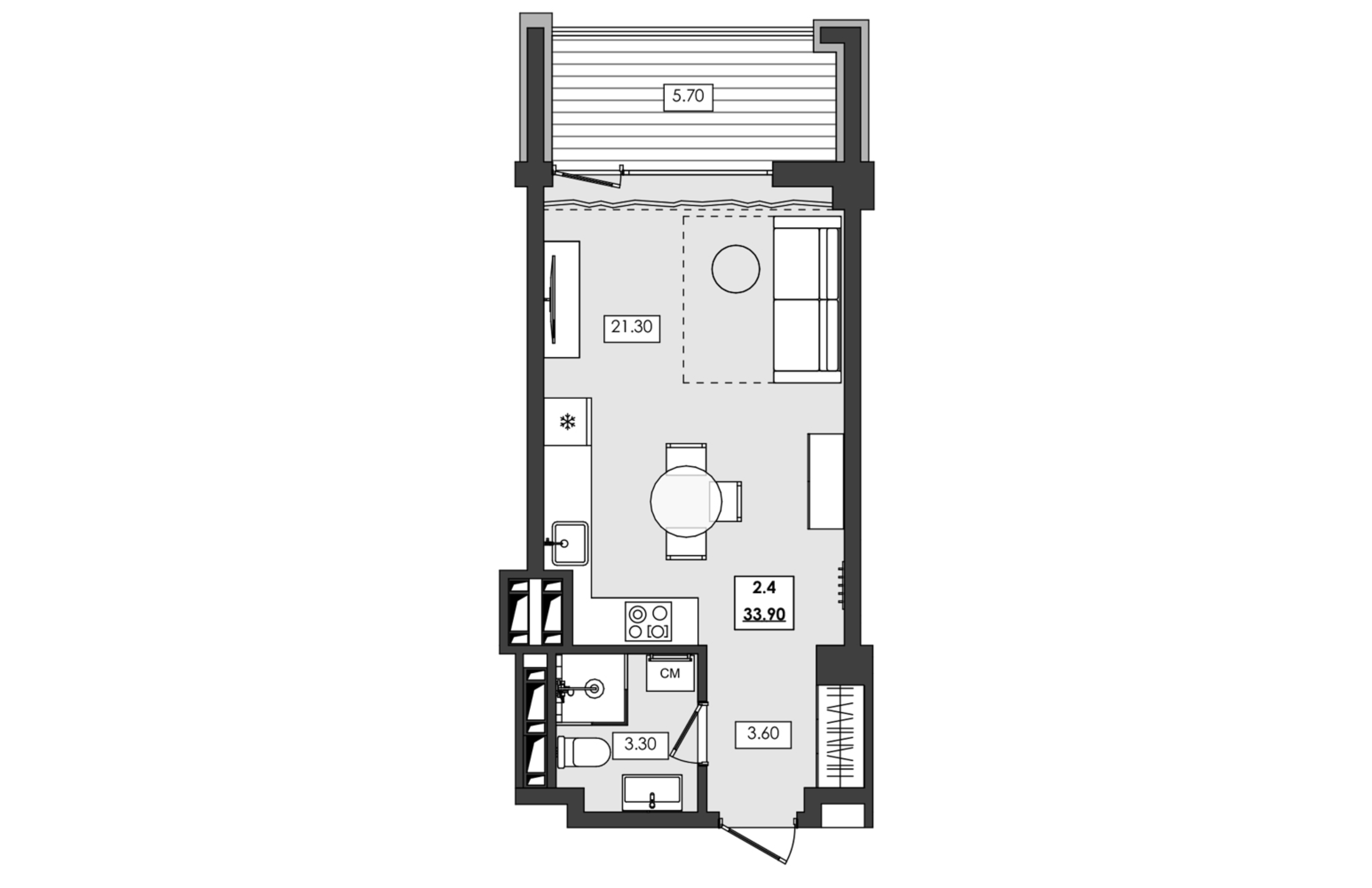 1-комн. апартамент №2.4, 2 эт., корп. 1 очередь, Алушта Ривьера