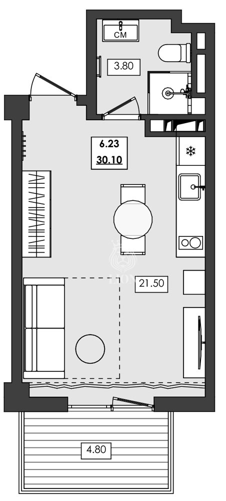 1-к апартаменты 30.1 м² 6 эт., Алушта