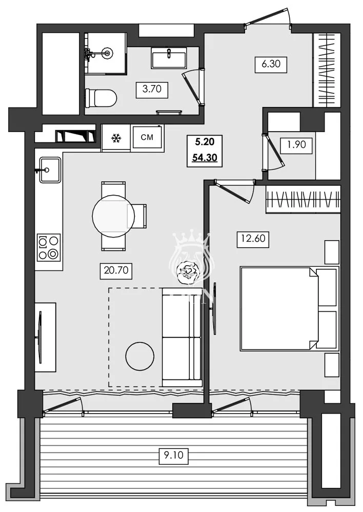 2-к апартаменты 54.3 м² 5 эт., Алушта