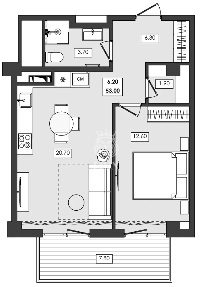 2-к апартаменты 53 м² 6 эт., Алушта