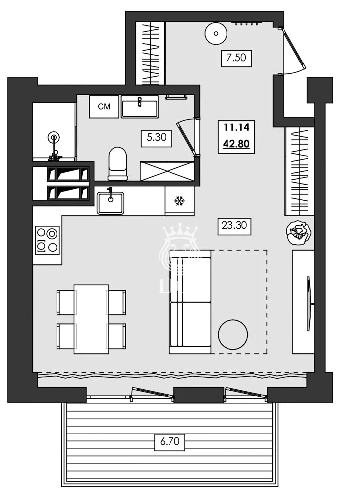 1-к апартаменты 42.8 м² 11 эт., Алушта