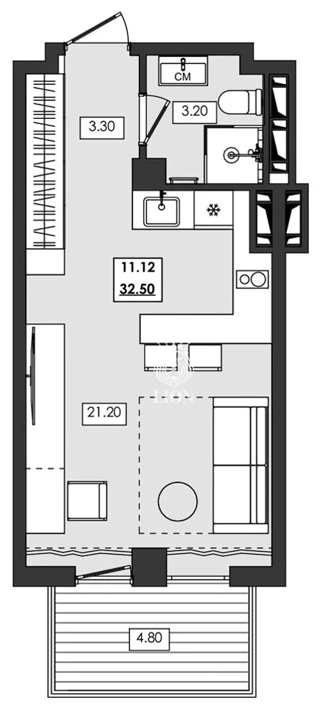 1-к апартаменты 32.5 м² 11 эт., Алушта