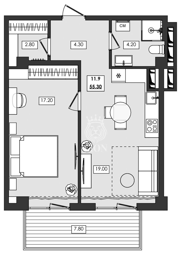 2-к апартаменты 55.3 м² 11 эт., Алушта