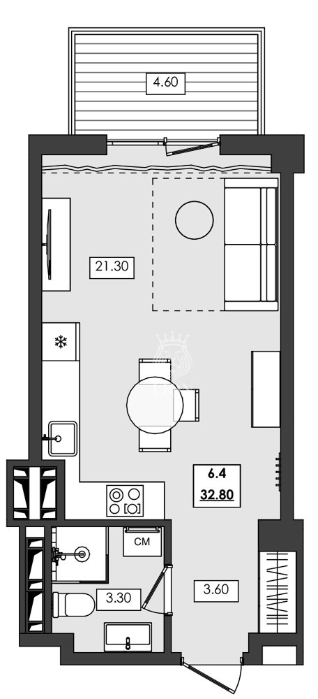 1-к апартаменты 32.8 м² 6 эт., Алушта