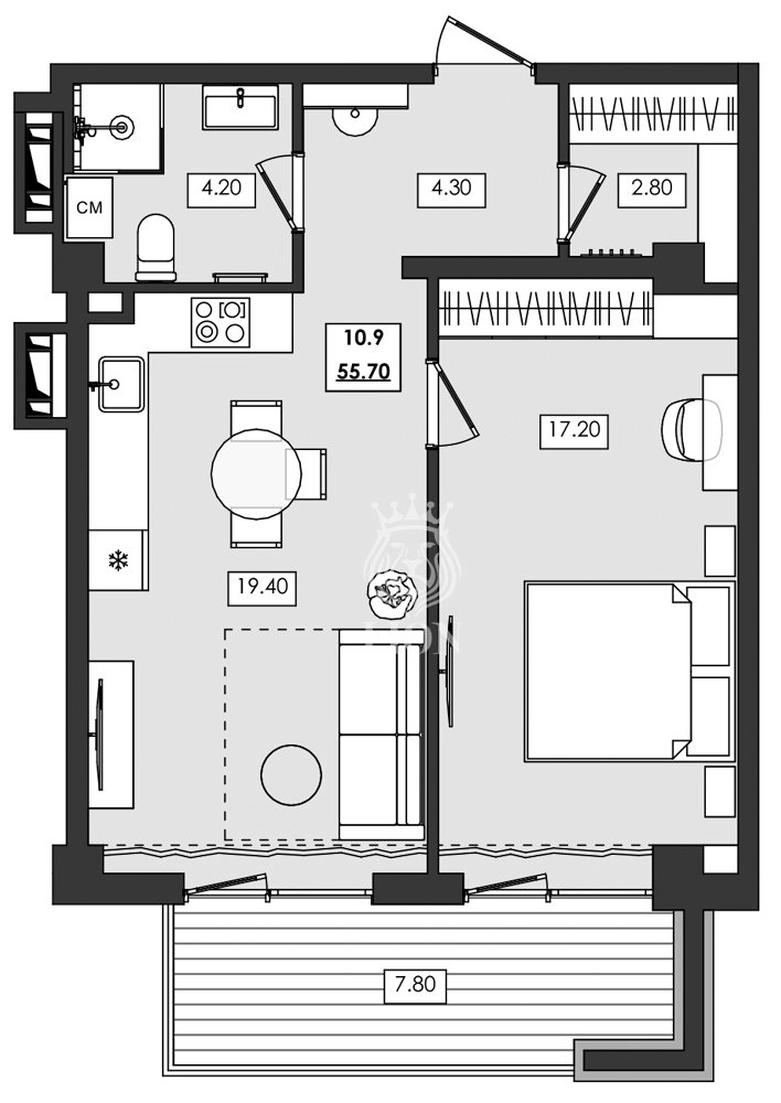 2-к апартаменты 55.7 м² 10 эт., Алушта