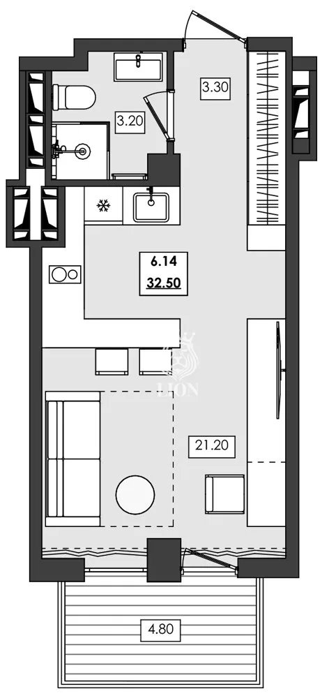 1-к апартаменты 32.5 м² 6 эт., Алушта