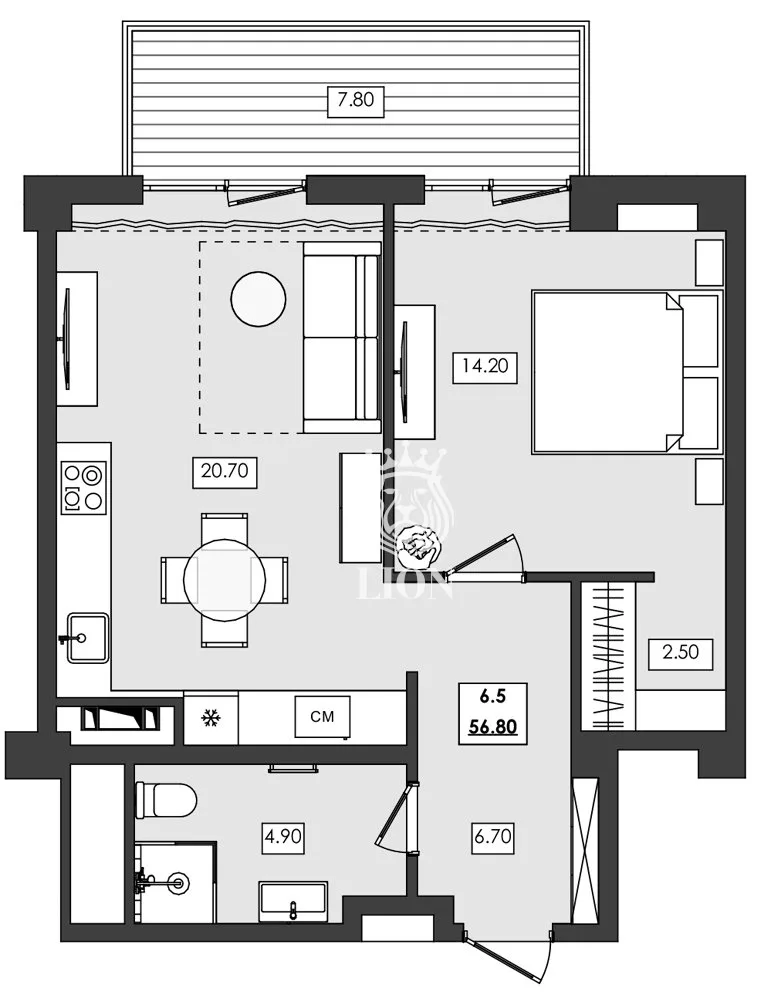 2-к апартаменты 56.8 м² 6 эт., Алушта