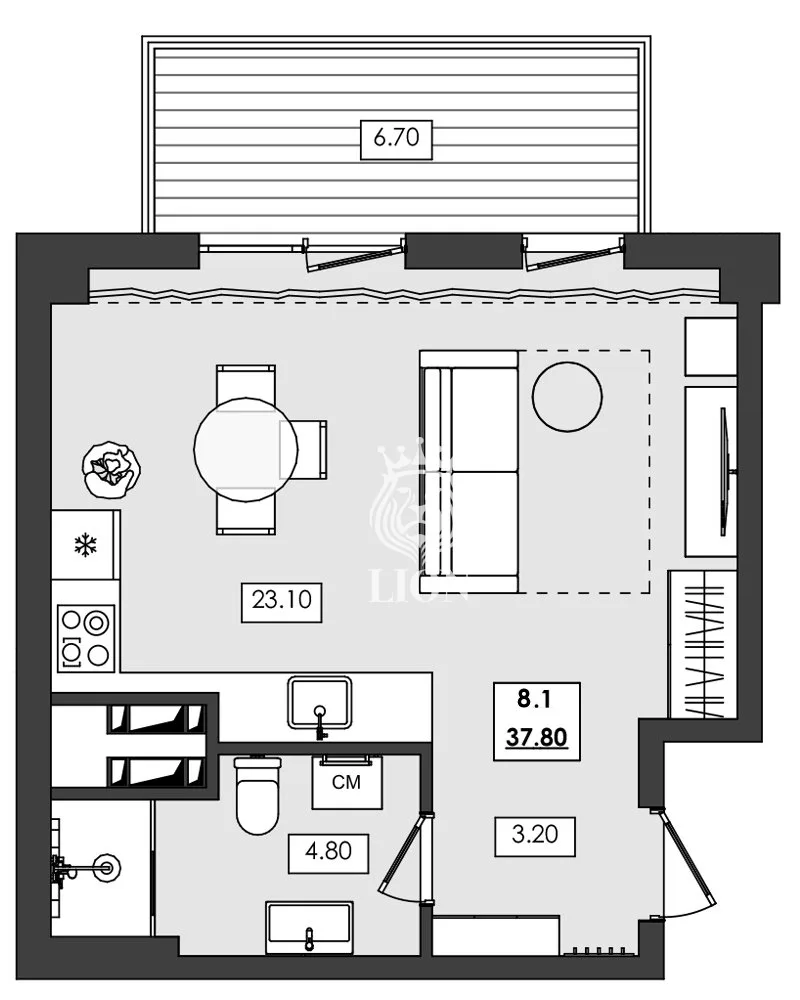 1-к апартаменты 37.8 м² 8 эт., Алушта