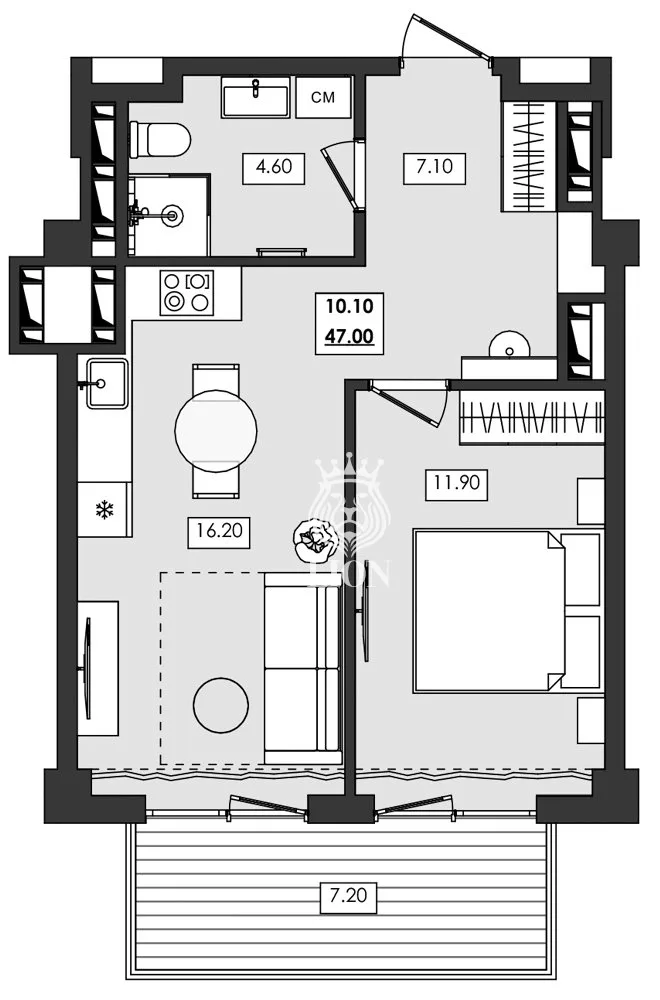 2-к апартаменты 47 м² 10 эт., Алушта