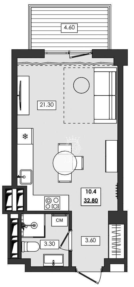 1-к апартаменты 32.8 м² 10 эт., Алушта